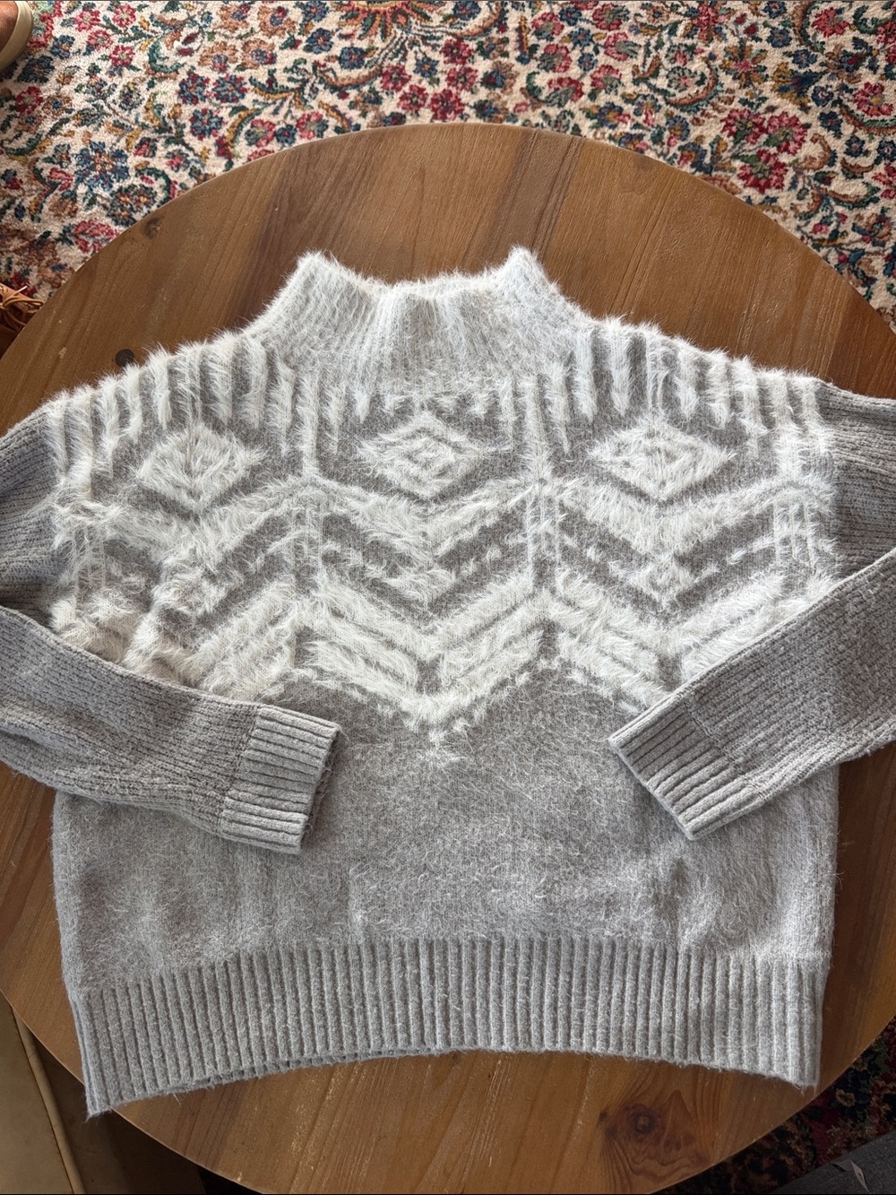Alya Soft Gray & White Mohair Blend Cowl-Neck Sweater